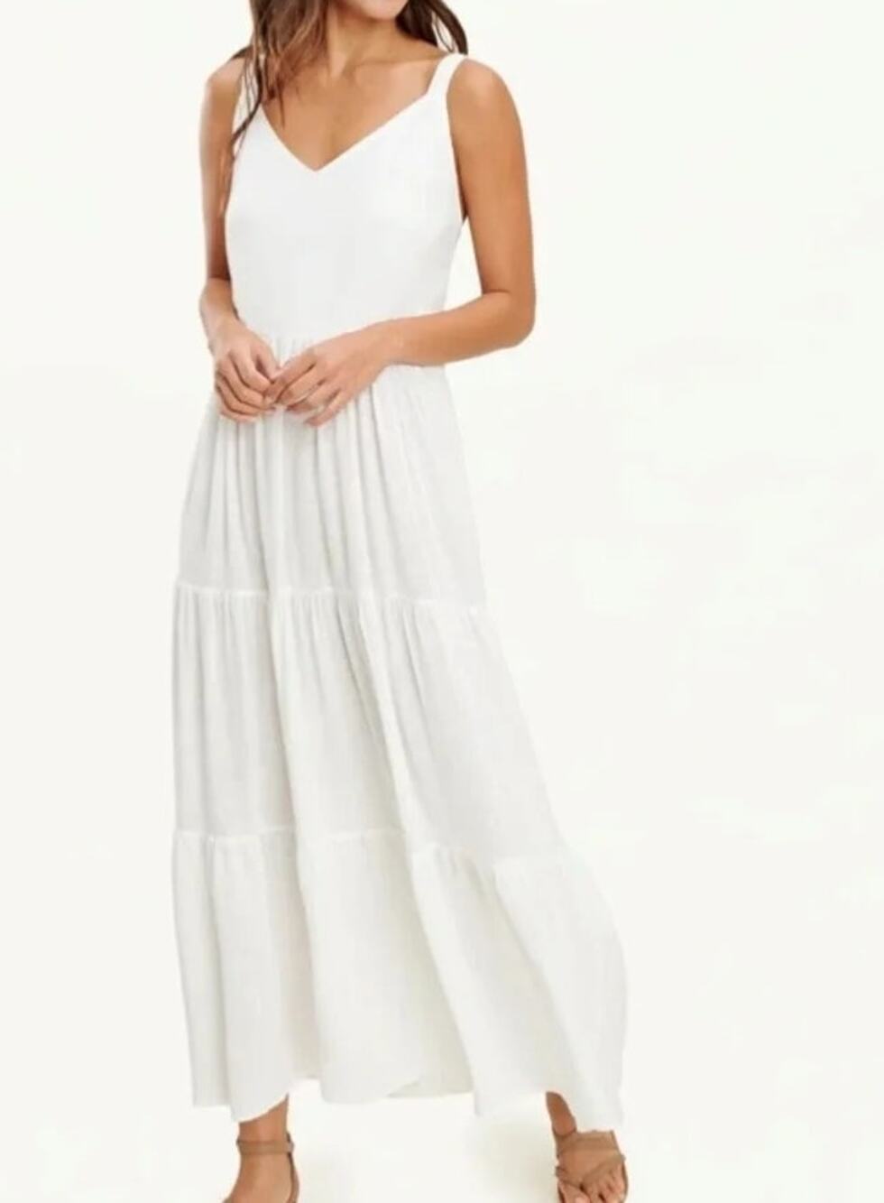 Splendid Wynona Sleeveless V-Neck Tie Waist Tiered Maxi Dress White Small